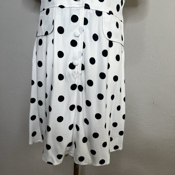 RIXO Mini Dress Laura Polka-Dot White V-Neck Short Sleeve Retro Size Medium - Picture 3 of 11